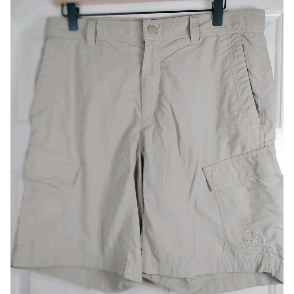 The North Face Horizon Cargo Shorts Men 32 Khaki Tan Nylon Ripstop Hiking Flaws